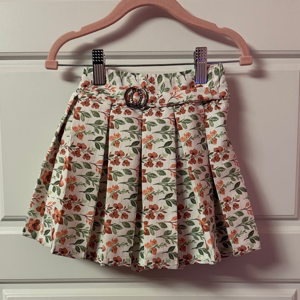 Toddler Girl Floral Pleated Skirt with built- in Shorts